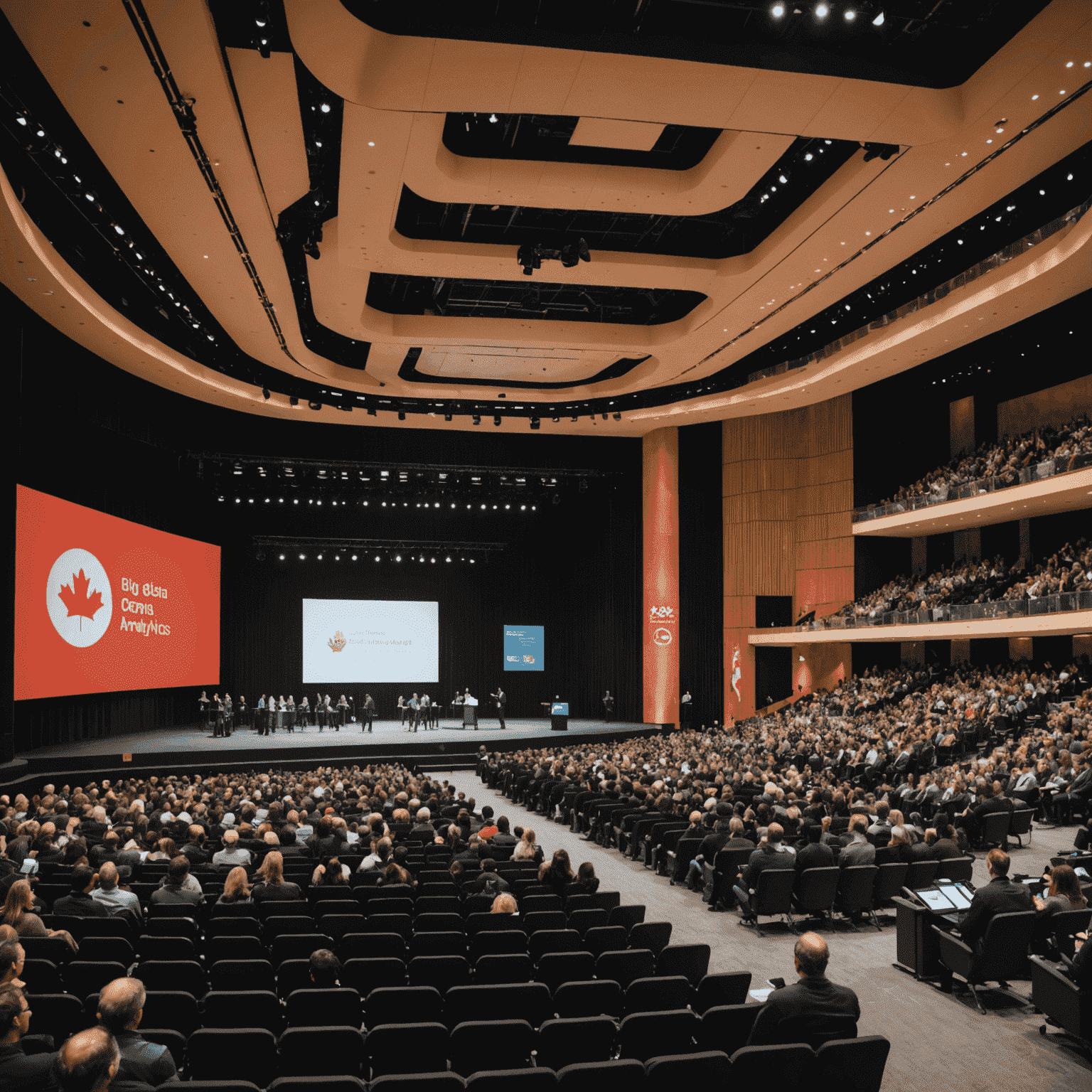 Opening ceremony of Big Data & Analytics Conference Canada, showing a large auditorium filled with attendees and a main stage with speakers